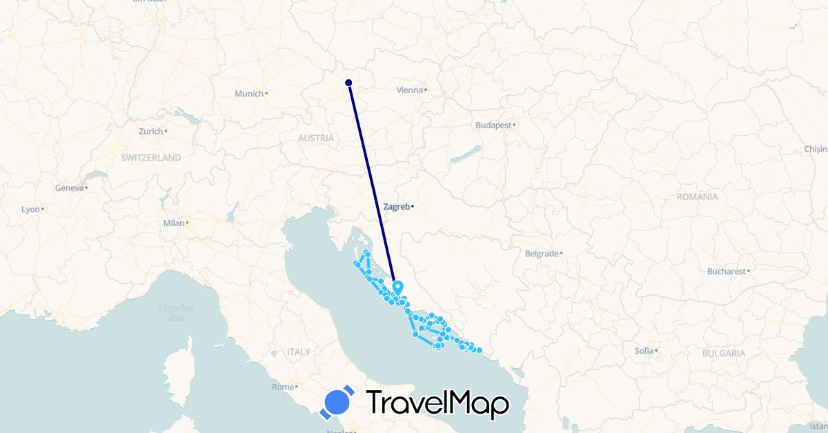 TravelMap itinerary: driving, boat in Austria, Croatia (Europe)